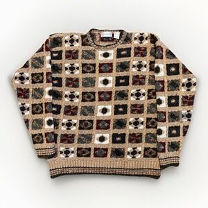 Vintage‎ Bachrach Sweater Mens Large Beige Geometric Chunky Knit Pullover 90s